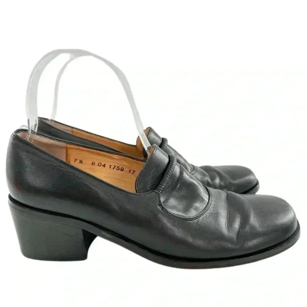 Robert Clergerie heels size 7.5 black leather oxfords 80s 90s pilgrim chunky